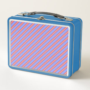 Diagonal Stripe Pink and Purple Metal Lunch Box