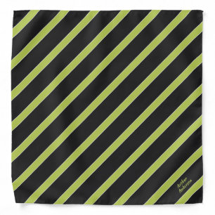 Diagonal striped acid green on black pocket square bandana