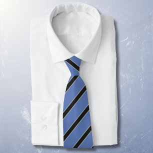 Diagonal striped black on blue classic neck tie
