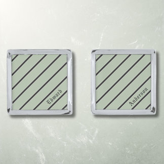 Diagonal striped black on green classic cufflinks