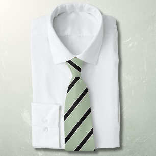 Diagonal striped black on green classic neck tie