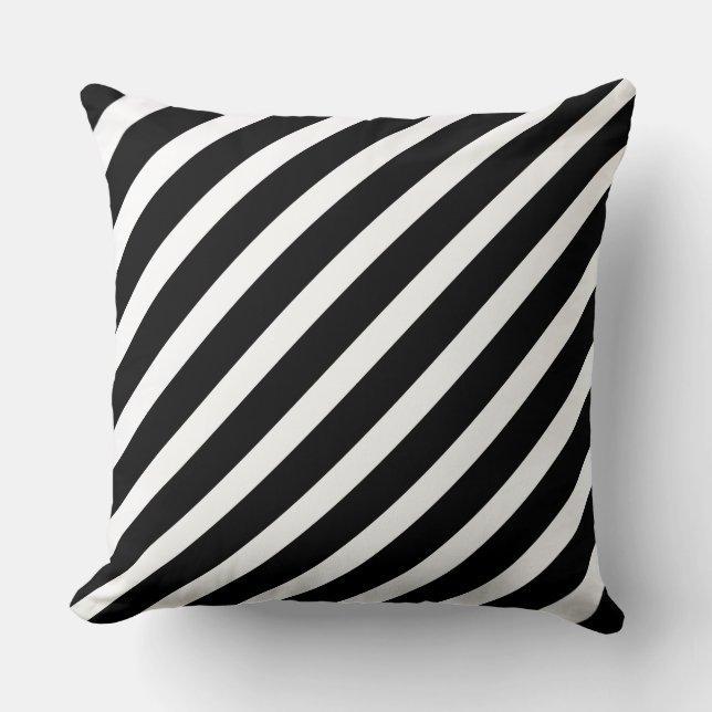 Diagonal Striped Black & White Throw Pillow (Front)