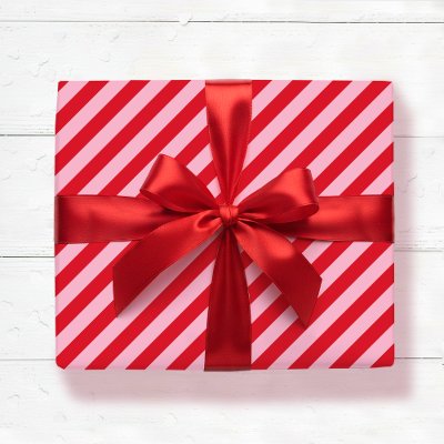 Diagonal Striped Pattern Red Pink Wide Stripe Wrapping Paper