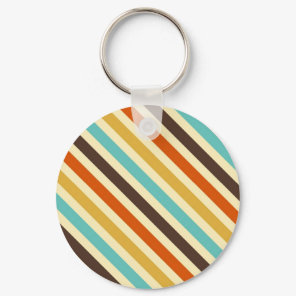 Diagonal Stripes 4 Retro Colors Blue Yellow Red Keychain