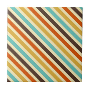 Diagonal Stripes 4 Retro Colors Blue Yellow Red Tile