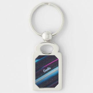 diagonal stripes and points pattern black, blue keychain