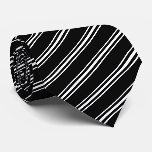 Diagonal Stripes  Black and White Striped Tie