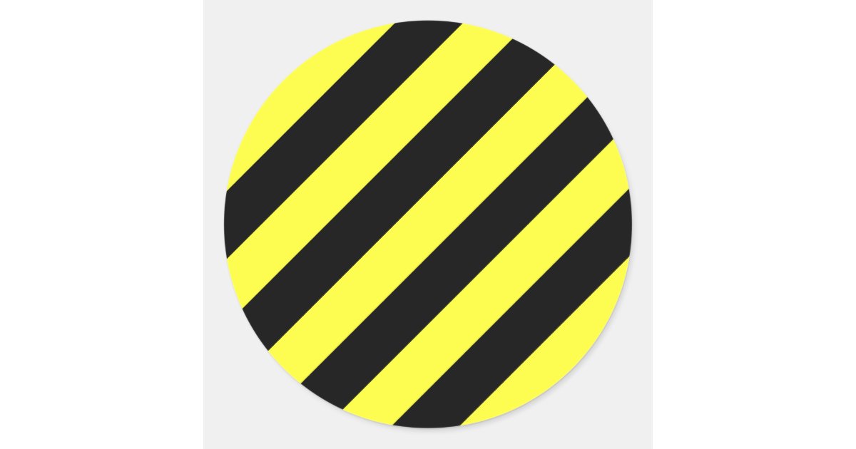 diagonal stripes black and yellow classic round sticker | Zazzle