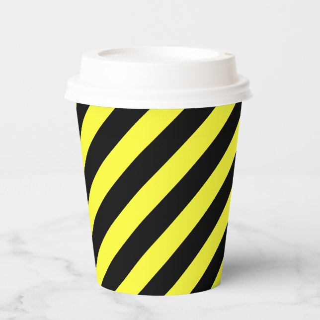 diagonal stripes black and yellow paper cup (Front)