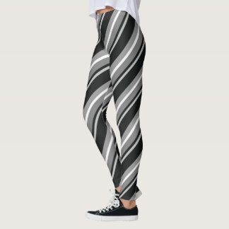 Diagonal Stripes Black Leggings