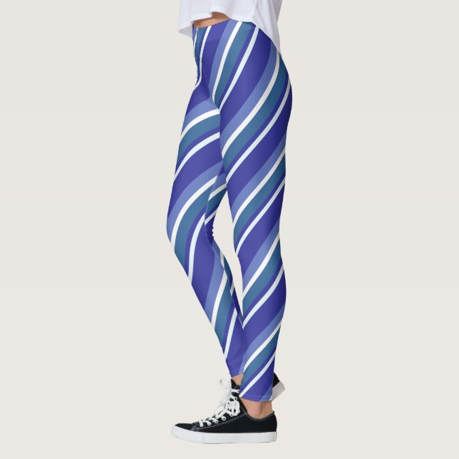 Diagonal Stripes Blue Leggings (Left)