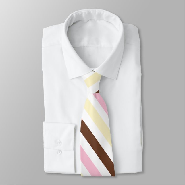 Diagonal Stripes Chocolate Vanilla Strawberry  Neck Tie (Tied)