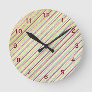 Diagonal Stripes Colorful Pattern Wall Clock