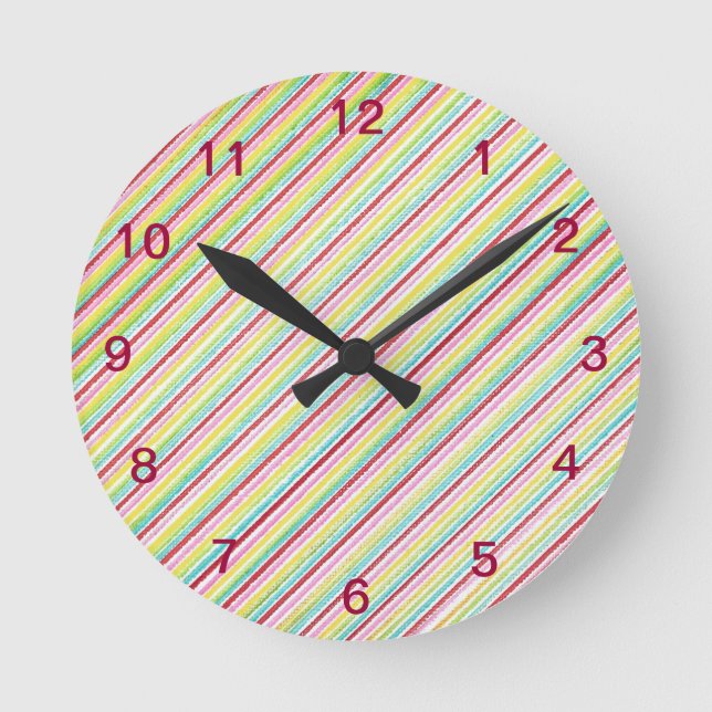 Diagonal Stripes Colorful Pattern Wall Clock (Front)