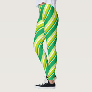 Diagonal Stripes Green Leggings