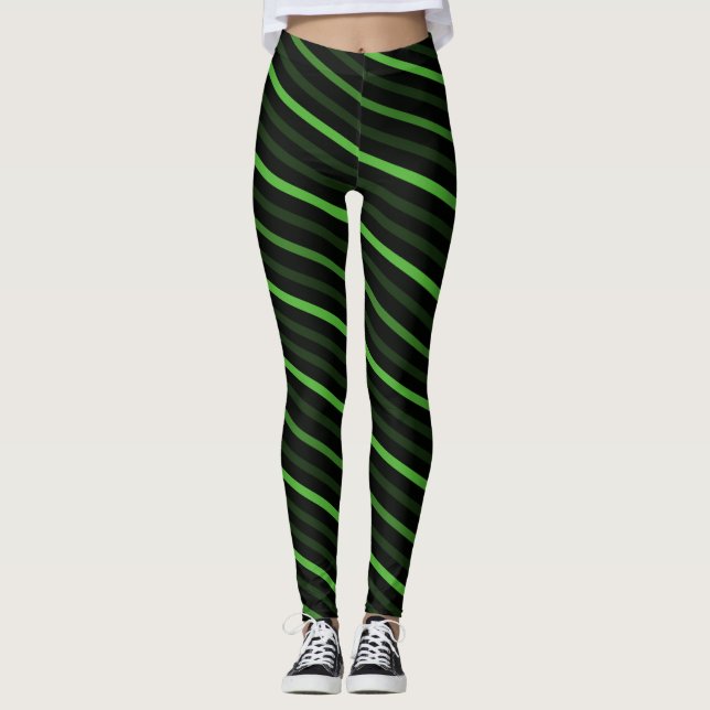 Diagonal Stripes - Green Leggings (Front)