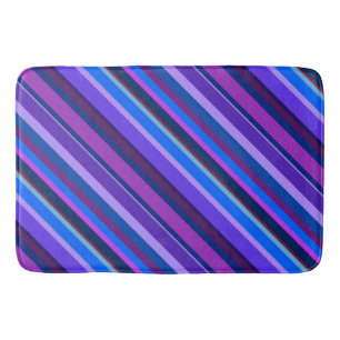Diagonal stripes in blue and purple bathroom mat