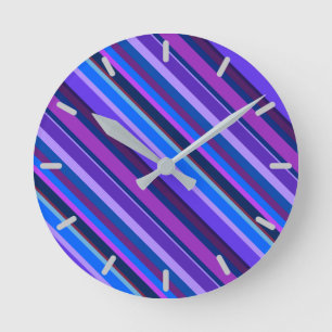 Diagonal stripes in blue and purple round clock