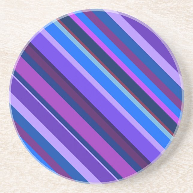Diagonal stripes in blue and purple sandstone coaster (Front)