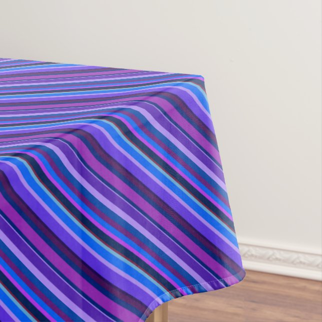 Diagonal stripes in blue and purple tablecloth (In Situ)