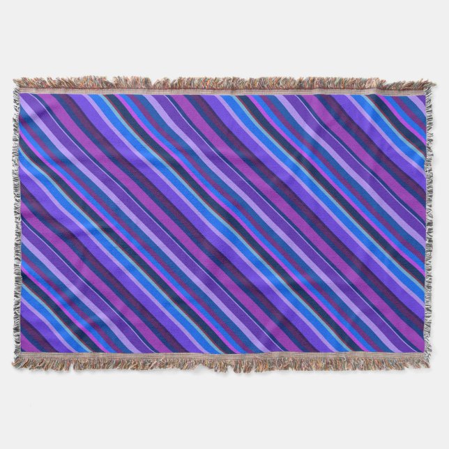 Diagonal stripes in blue and purple throw blanket (Front)