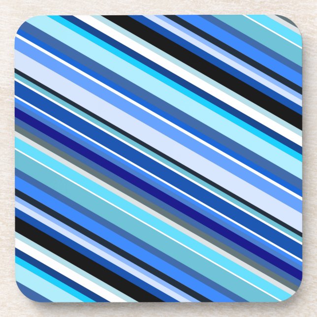 Diagonal Stripes in Blues and Teals Beverage Coaster (Front)