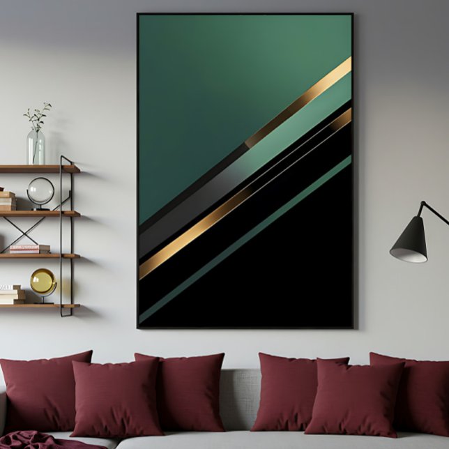 Diagonal Stripes in Deep Emerald and Gold Canvas Print (Creator Uploaded)