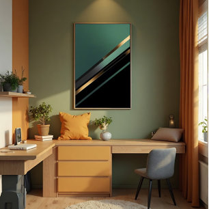 Diagonal Stripes in Deep Emerald and Gold Poster