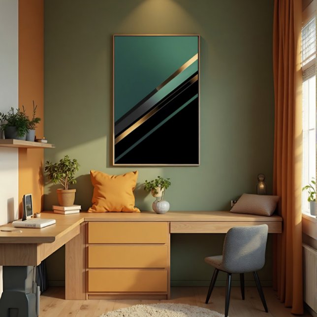 Diagonal Stripes in Deep Emerald and Gold Poster (Creator Uploaded)
