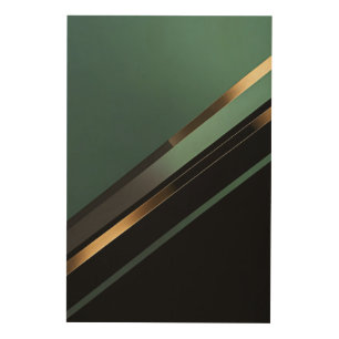 Diagonal Stripes in Deep Emerald and Gold Wood Wall Art