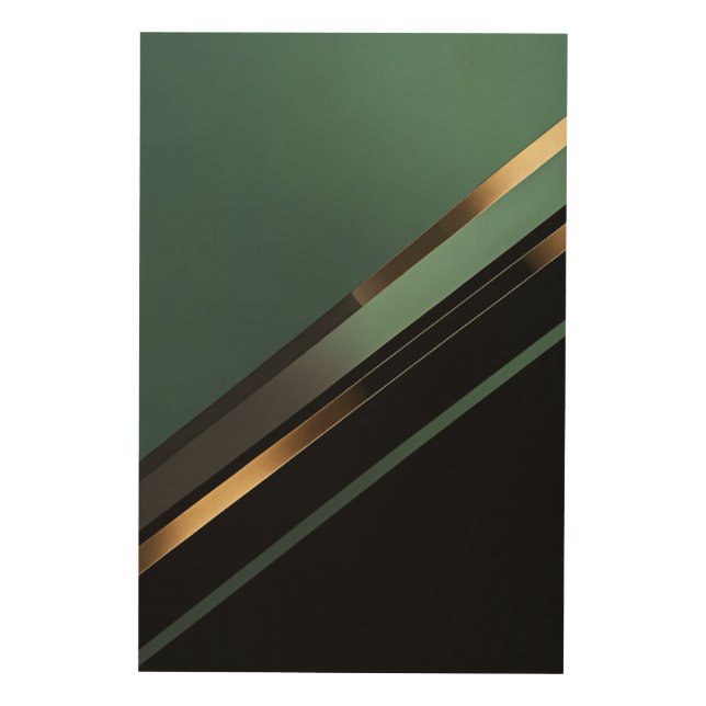 Diagonal Stripes in Deep Emerald and Gold Wood Wall Art (Front)