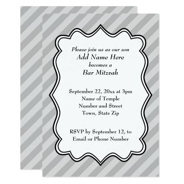 Diagonal Stripes In Gray Bar Mitzvah Invitation