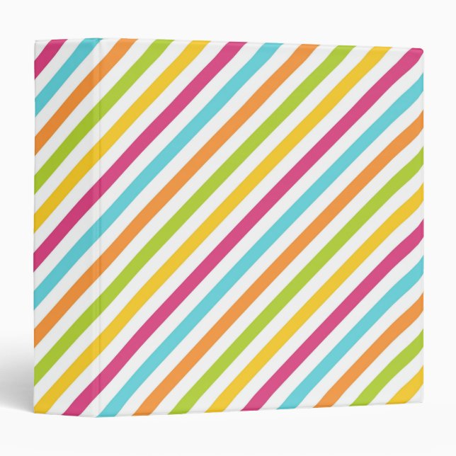 Diagonal stripes in vibrant colors 3 ring binder (Front/Spine)