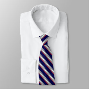 Diagonal Stripes in White, Red, Gray and Navy Blue Tie