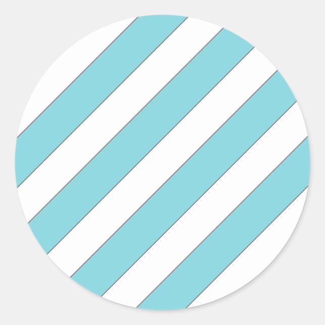 diagonal stripes light blue classic round sticker (Front)