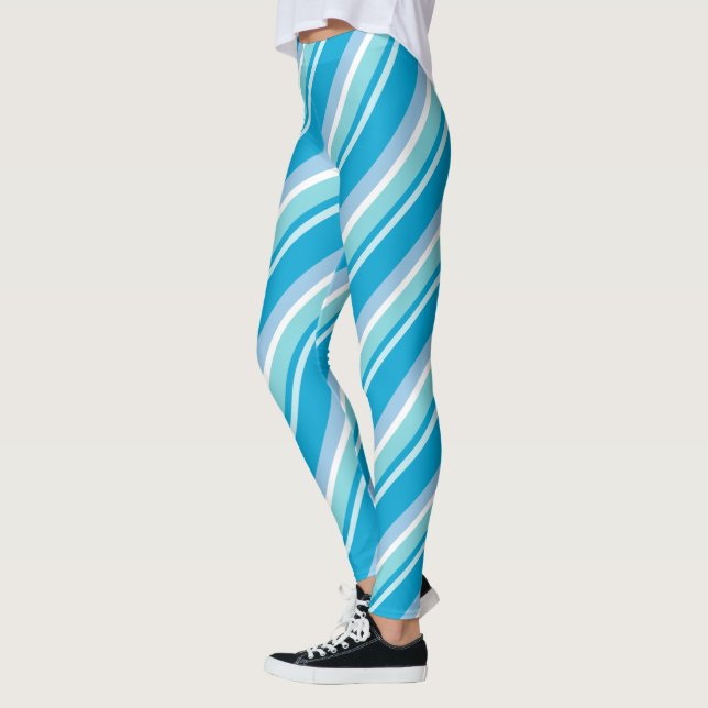 Diagonal Stripes Light Blue Leggings (Left)