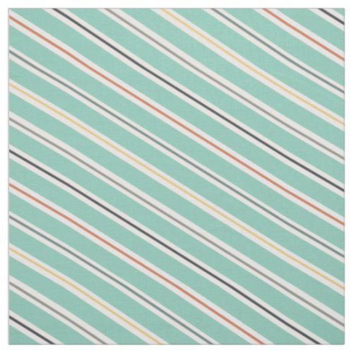 Diagonal Stripes Mint Green Orange Cream Fabric