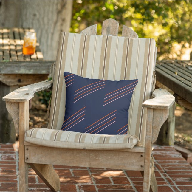 Diagonal Stripes Navy Trendy Outdoor Pillow (Chair)