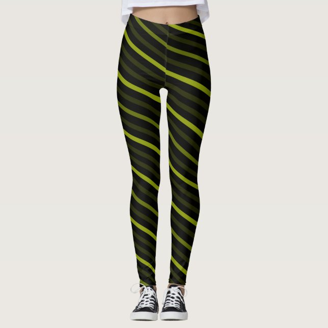 Diagonal Stripes - Olive Green Leggings (Front)