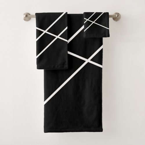 Diagonal Stripes On Black Bath Towel Set