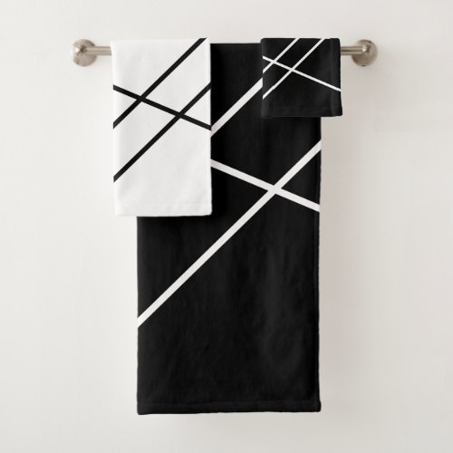 Diagonal Stripes On Black Bath Towel Set