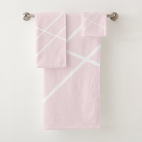 Diagonal Stripes On Blush Pink Bath Towel Set