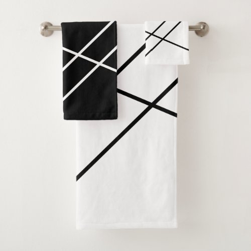 Diagonal Stripes On White Bath Towel Set