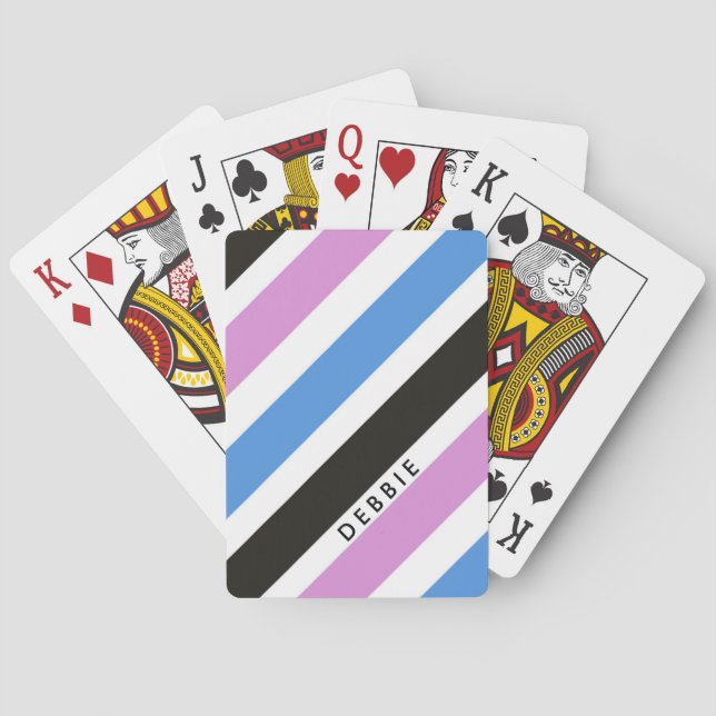 Diagonal stripes pattern personalized poker cards (Back)