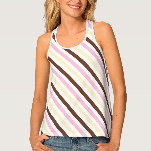 Diagonal Stripes Vanilla Chocolate Strawberry Tank Top (Front)