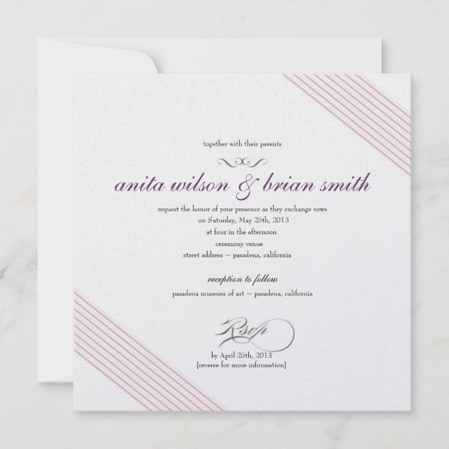 Diagonal Stripes Wedding Invitation Modern (Front)
