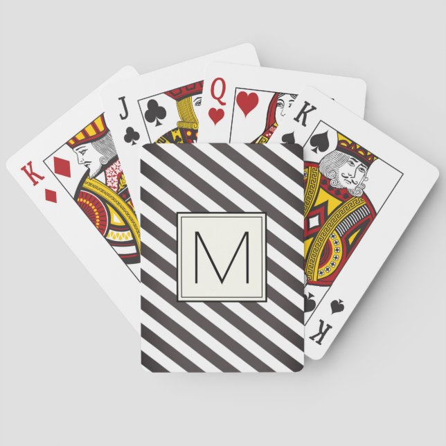 Diagonal stripes with monogram square poker cards (Back)