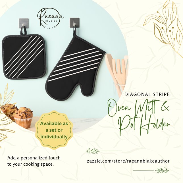 Diagonal Stripled  Oven Mitt & Pot Holder Set (Creator Uploaded)