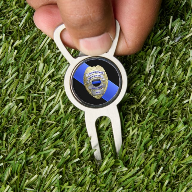 Diagonal Thin Blue Line and Funny Retired Badge Divot Tool (Insitu 1)