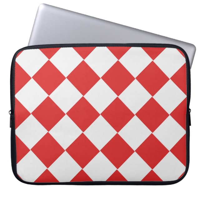 Diagonal Tiled Red and White Woven Pattern Laptop Sleeve (Front)